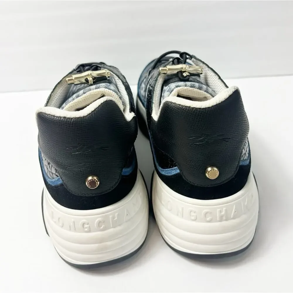 LONGCHAMP WOMEN BLUE BLACK WHITE GOLD LEATHER SIZE 41 SNEAKER SHOES